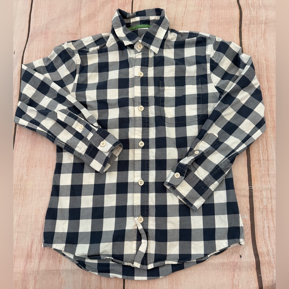 Mini Boden Blue Plaid Long Sleeve Button Down 7-8 Boys EUC